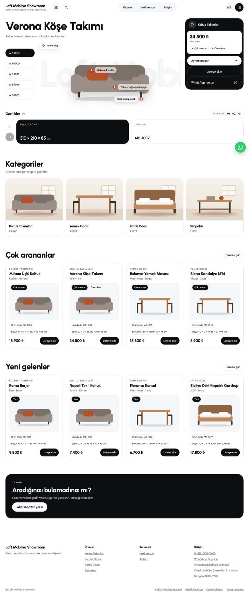 Showroom temasının canlı demosu